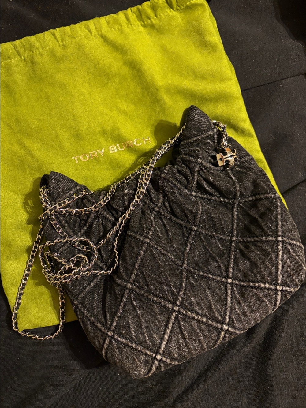 Tory Burch mini Fleming soft denim hobo bag - black